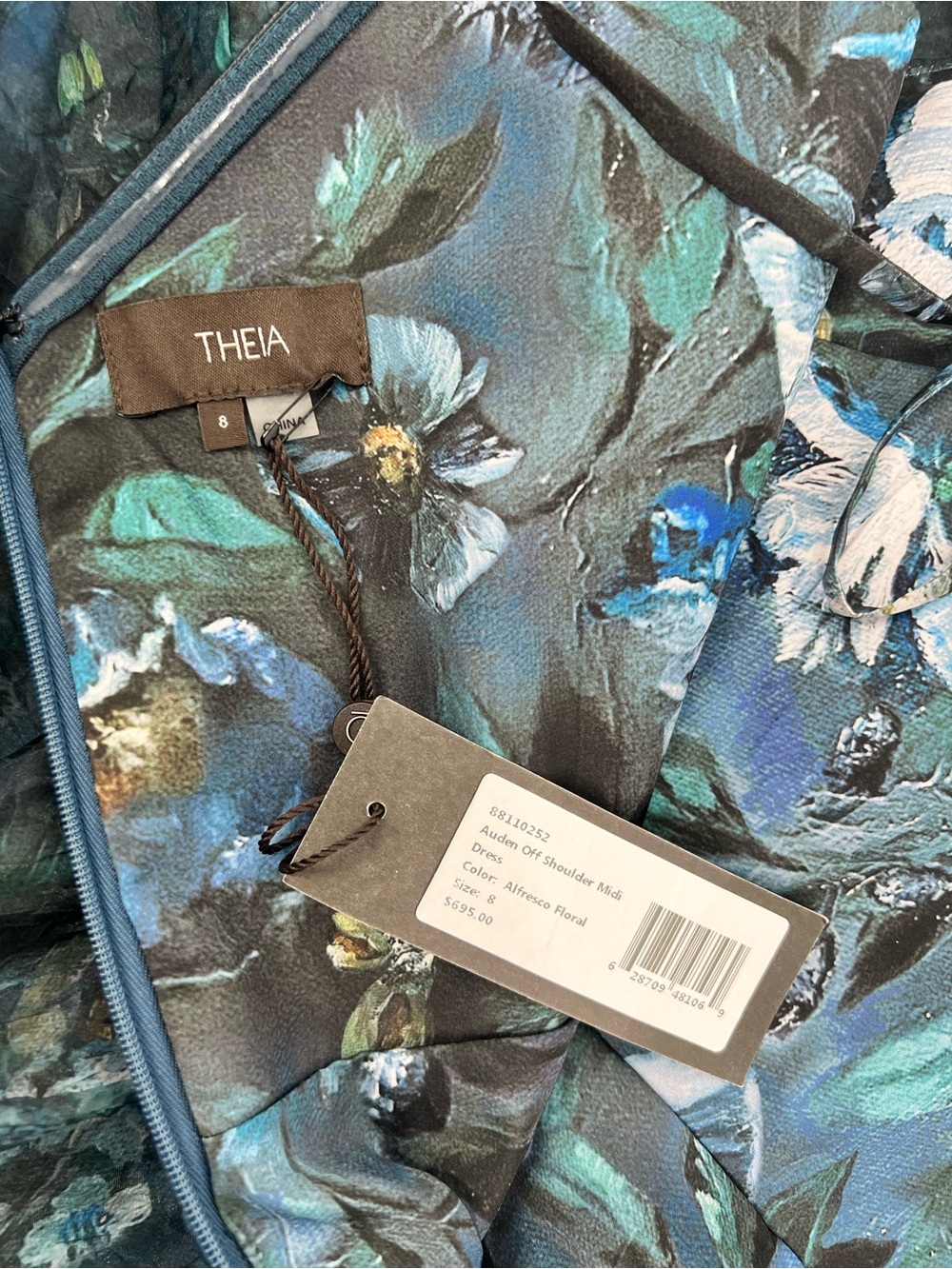 THEIA Auden Off Shoulder Midi Dress | 8 NWT Alfresco Floral - Picture 12 of 15